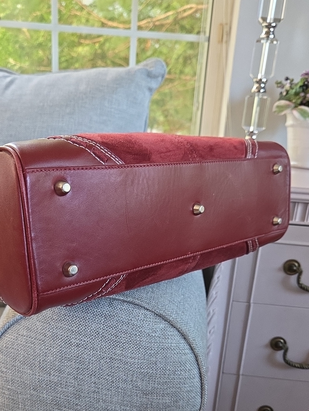 COACH 2007 Burgundy Suede Hamptons Satchel Crossbody Bag w/Wristlet - Picture 6 of 16